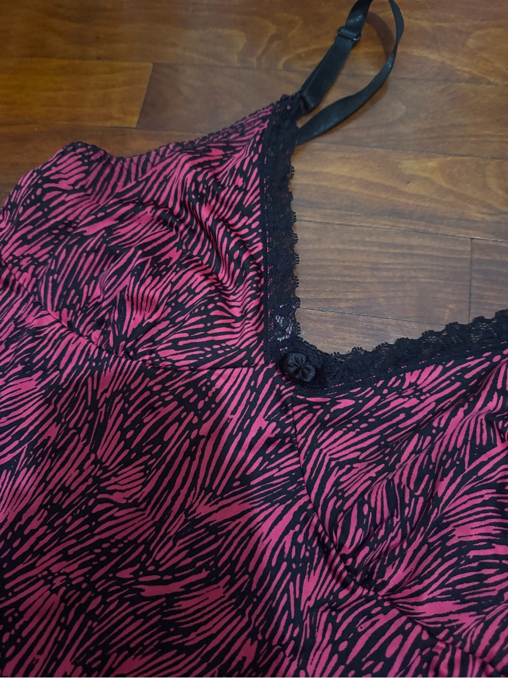 Pink and Black Printed Satin Cami Slip Dress - Picture 6 of 11